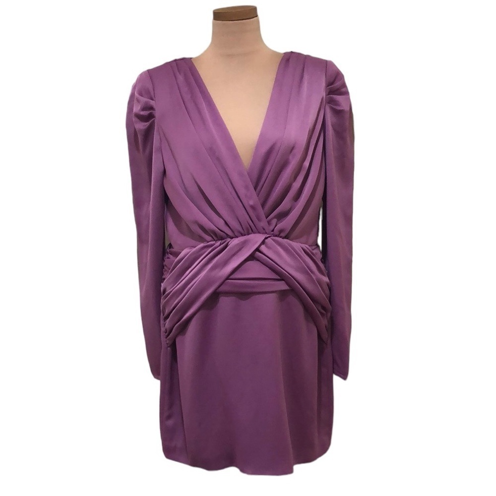 NEW NICHOLAS Gathered Party Dress Size US 12 Berry Purple Long Sleeve
